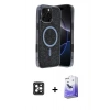 MARSİLYAN™- iPhone 16 Pro Max Kılıf Eksen Çizgi - Siyah Bilvis 5in1 5D Magic Hayalet Cam Ekran Koruyucu + PVD Metal Kamera Lens - SH