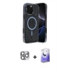 MARSİLYAN™- iPhone 16 Pro Max Kılıf Eksen Çizgi - Siyah Bilvis 5in1 5D Magic Hayalet Cam Ekran Koruyucu + Pers Alüminyum Kamera Lens - GI