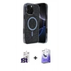 MARSİLYAN™- iPhone 16 Pro Max Kılıf Eksen Çizgi - Siyah Bilvis 5in1 5D Magic Hayalet Cam Ekran Koruyucu + Titanyum Gri Bilvis Titan Kamera Lens