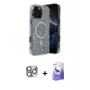 MARSİLYAN™- iPhone 16 Pro Max Kılıf Eksen Çizgi - Siyah Bilvis 5in1 5D Magic Hayalet Cam Ekran Koruyucu + Pers Alüminyum Kamera Lens - GI