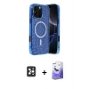 MARSİLYAN™- iPhone 16 Pro Max Kılıf Eksen Çizgi - Siyah Bilvis 5in1 5D Magic Hayalet Cam Ekran Koruyucu + PVD Metal Kamera Lens - SH