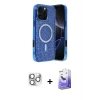 MARSİLYAN™- iPhone 16 Pro Max Kılıf Eksen Çizgi - Siyah Bilvis 5in1 5D Magic Hayalet Cam Ekran Koruyucu + Pers Alüminyum Kamera Lens - GS