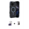 MARSİLYAN™- iPhone 16 Pro Max Kılıf Eksen Çizgi - Siyah Bilvis Hayalet Cam Ekran Koruyucu + Bilvis Titan Kamera Lens - TMGI
