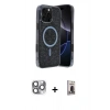 MARSİLYAN™- iPhone 16 Pro Max Kılıf Eksen Çizgi - Siyah Bilvis Hayalet Cam Ekran Koruyucu + Pers Alüminyum Kamera Lens - GI