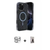 MARSİLYAN™- iPhone 16 Pro Max Kılıf Eksen Çizgi - Siyah Bilvis Hayalet Cam Ekran Koruyucu + Pers Alüminyum Kamera Lens - GS