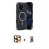 MARSİLYAN™- iPhone 16 Pro Max Kılıf Eksen Çizgi - Siyah Bilvis Hayalet Cam Ekran Koruyucu + Pers Alüminyum Kamera Lens - CLTM