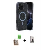 MARSİLYAN™- iPhone 16 Pro Max Kılıf Eksen Çizgi - Siyah Bilvis Hayalet Cam Ekran Koruyucu + Raze Metal Kamera Lens - CLTM
