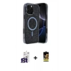 MARSİLYAN™- iPhone 16 Pro Max Kılıf Eksen Çizgi - Siyah Buffer Cam Ekran Koruyucu + Bilvis Titan Kamera Lens - TMGI