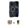 MARSİLYAN™- iPhone 16 Pro Max Kılıf Eksen Çizgi - Siyah Buffer Cam Ekran Koruyucu + Pers Alüminyum Kamera Lens - CLTM