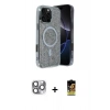 MARSİLYAN™- iPhone 16 Pro Max Kılıf Eksen Çizgi - Siyah Buffer Cam Ekran Koruyucu + Gri Pers Alüminyum Kamera Lens