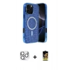 MARSİLYAN™- iPhone 16 Pro Max Kılıf Eksen Çizgi - Siyah Buffer Cam Ekran Koruyucu + Pers Alüminyum Kamera Lens - GS