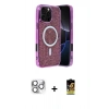 MARSİLYAN™- iPhone 16 Pro Max Kılıf Eksen Çizgi - Siyah Buffer Cam Ekran Koruyucu + Pers Alüminyum Kamera Lens - GS