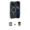 MARSİLYAN™- iPhone 16 Pro Max Kılıf Eksen Çizgi - Siyah Buffer Cam Ekran Koruyucu + PVD Metal Kamera Lens - GS