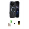 MARSİLYAN™- iPhone 16 Pro Max Kılıf Eksen Çizgi - Siyah Buffer Cam Ekran Koruyucu + Natural Grey Raze Metal Kamera Lens