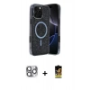 MARSİLYAN™- iPhone 16 Pro Max Kılıf Eksen Çizgi - Siyah Buffer Cam Ekran Koruyucu + Pers Alüminyum Kamera Lens - GI