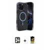 MARSİLYAN™- iPhone 16 Pro Max Kılıf Eksen Çizgi - Siyah Buffer Cam Ekran Koruyucu + PVD Metal Kamera Lens - GD