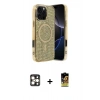 MARSİLYAN™- iPhone 16 Pro Max Kılıf Eksen Çizgi - Siyah Buffer Cam Ekran Koruyucu + PVD Metal Kamera Lens - GD