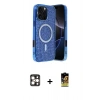 MARSİLYAN™- iPhone 16 Pro Max Kılıf Eksen Çizgi - Siyah Buffer Cam Ekran Koruyucu + PVD Metal Kamera Lens - GD