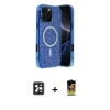 MARSİLYAN™- iPhone 16 Pro Max Kılıf Eksen Çizgi - Siyah Buffer Cam Ekran Koruyucu + PVD Metal Kamera Lens - SH