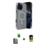 MARSİLYAN™- iPhone 16 Pro Max Kılıf Eksen Çizgi - Siyah Buffer Cam Ekran Koruyucu + Siyah Raze Metal Kamera Lens