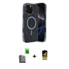 MARSİLYAN™- iPhone 16 Pro Max Kılıf Eksen Çizgi - Siyah Buffer Cam Ekran Koruyucu + Siyah Raze Metal Kamera Lens