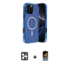 MARSİLYAN™- iPhone 16 Pro Max Kılıf Eksen Çizgi - Siyah Buffer Hayalet Cam Ekran Koruyucu + PVD Metal Kamera Lens - GD