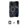 MARSİLYAN™- iPhone 16 Pro Max Kılıf Eksen Çizgi - Siyah Buffer Hayalet Cam Ekran Koruyucu + PVD Metal Kamera Lens - GD