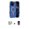 MARSİLYAN™- iPhone 16 Pro Max Kılıf Eksen Çizgi - Siyah Buffer Hayalet Cam Ekran Koruyucu + Pers Alüminyum Kamera Lens - GS
