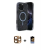 MARSİLYAN™- iPhone 16 Pro Max Kılıf Eksen Çizgi - Siyah Buffer Hayalet Cam Ekran Koruyucu + Pers Alüminyum Kamera Lens - CLTM