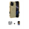 MARSİLYAN™- iPhone 16 Pro Max Kılıf Eksen Çizgi - Siyah Buffer Hayalet Cam Ekran Koruyucu + Pers Alüminyum Kamera Lens - GI