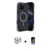 MARSİLYAN™- iPhone 16 Pro Max Kılıf Eksen Çizgi - Siyah Buffer Hayalet Cam Ekran Koruyucu + Pers Alüminyum Kamera Lens - GS