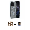 MARSİLYAN™- iPhone 16 Pro Max Kılıf Eksen Çizgi - Siyah Buffer Hayalet Cam Ekran Koruyucu + Pers Alüminyum Kamera Lens - CLTM
