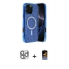 MARSİLYAN™- iPhone 16 Pro Max Kılıf Eksen Çizgi - Siyah Buffer Hayalet Cam Ekran Koruyucu + Pers Alüminyum Kamera Lens - GI