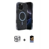 MARSİLYAN™- iPhone 16 Pro Max Kılıf Eksen Çizgi - Siyah Buffer Hayalet Cam Ekran Koruyucu + Pers Alüminyum Kamera Lens - GI
