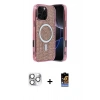 MARSİLYAN™- iPhone 16 Pro Max Kılıf Eksen Çizgi - Siyah Buffer Hayalet Cam Ekran Koruyucu + Pers Alüminyum Kamera Lens - GS