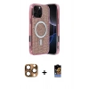MARSİLYAN™- iPhone 16 Pro Max Kılıf Eksen Çizgi - Siyah Buffer Hayalet Cam Ekran Koruyucu + Pers Alüminyum Kamera Lens - CLTM
