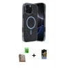 MARSİLYAN™- iPhone 16 Pro Max Kılıf Eksen Çizgi - Siyah Buffer Hayalet Cam Ekran Koruyucu + Raze Metal Kamera Lens - CLTM