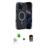 MARSİLYAN™- iPhone 16 Pro Max Kılıf Eksen Çizgi - Siyah Buffer Hayalet Cam Ekran Koruyucu + Raze Metal Kamera Lens - BZ