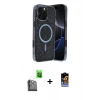 MARSİLYAN™- iPhone 16 Pro Max Kılıf Eksen Çizgi - Siyah Buffer Hayalet Cam Ekran Koruyucu + Siyah Raze Metal Kamera Lens