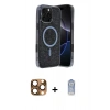 MARSİLYAN™- iPhone 16 Pro Max Kılıf Eksen Çizgi - Siyah Joko Magic 5D Cam + Çöl Titanyum Pers Alüminyum Kamera Lens