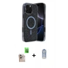MARSİLYAN™- iPhone 16 Pro Max Kılıf Eksen Çizgi - Siyah Joko Magic 5D Cam + Natural Grey Raze Metal Kamera Lens