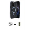 MARSİLYAN™- iPhone 16 Pro Max Kılıf Eksen Çizgi - Siyah Joko Magic 5D Hayalet Cam + Pers Alüminyum Kamera Lens - GS