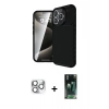 MARSİLYAN™- iPhone 16 Pro Max Kılıf Eksen Form Prime - Siyah 360 Mat Full Body Arka Koruyucu + Pers Alüminyum Kamera Lens - GS