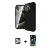 MARSİLYAN™- iPhone 16 Pro Max Kılıf Eksen Form Prime - Siyah 360 Mat Full Body Arka Koruyucu + PVD Metal Kamera Lens - GS