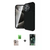 MARSİLYAN™- iPhone 16 Pro Max Kılıf Eksen Form Prime - Siyah 360 Mat Full Body Arka Koruyucu + Raze Metal Kamera Lens - NLGY