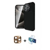 MARSİLYAN™- iPhone 16 Pro Max Kılıf Eksen Form Prime - Siyah 3D Antistatik Cam Ekran Koruyucu + Pers Alüminyum Kamera Lens - CLTM