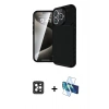 MARSİLYAN™- iPhone 16 Pro Max Kılıf Eksen Form Prime - Siyah 3D Antistatik Cam Ekran Koruyucu + PVD Metal Kamera Lens - SH