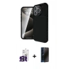 MARSİLYAN™- iPhone 16 Pro Max Kılıf Eksen Form Prime - Siyah 3D Antistatik Hayalet Cam Ekran Koruyucu + Bilvis Titan Kamera Lens - SH