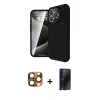 MARSİLYAN™- iPhone 16 Pro Max Kılıf Eksen Form Prime - Siyah 3D Antistatik Hayalet Cam Ekran Koruyucu + Pers Alüminyum Kamera Lens - CLTM