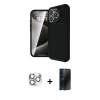 MARSİLYAN™- iPhone 16 Pro Max Kılıf Eksen Form Prime - Siyah 3D Antistatik Hayalet Cam Ekran Koruyucu + Pers Alüminyum Kamera Lens - GS